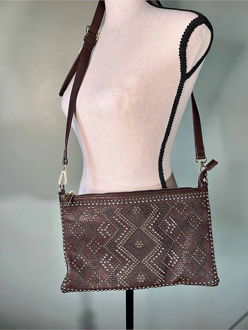 Brown Studded Crossbody